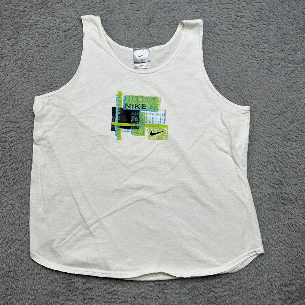 Vintage Y2K Nike Tank Top Womens XL White Graphic Gray Tag